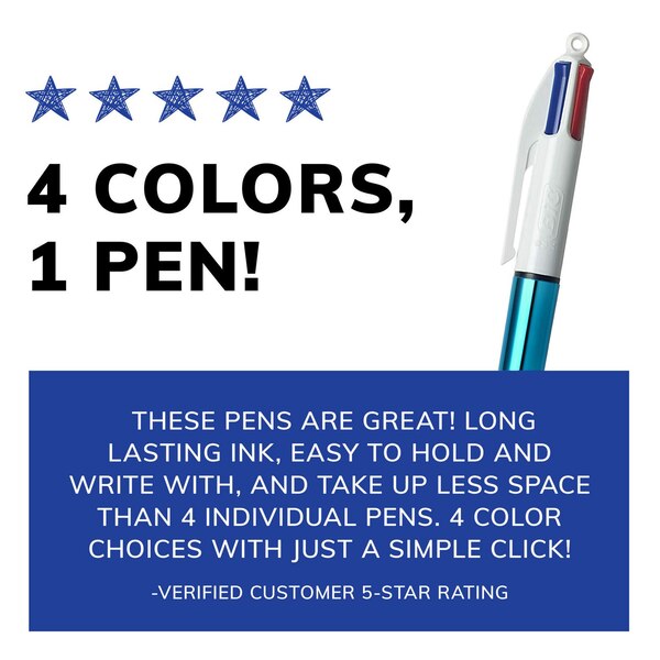 BIC 4-Color Shine Retractable Ball Pen, Medium Point (1.0mm), 2 ct