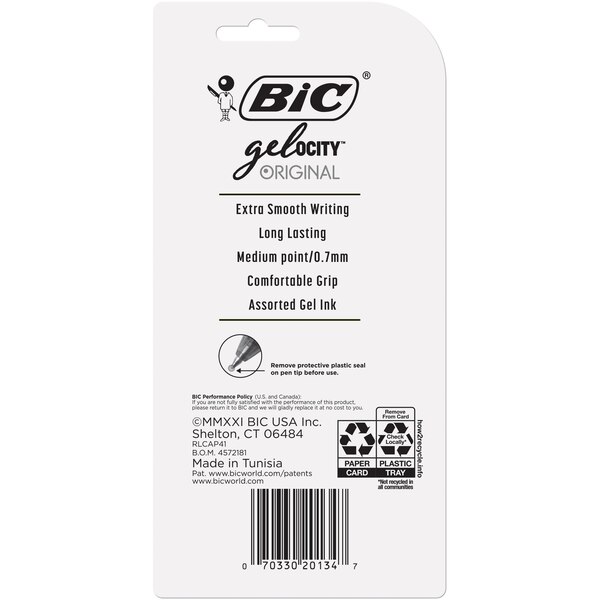 BIC Gel-ocity Extra Smooth Gel Pens, 0.7mm Point, Assorted Colors, 4 ct