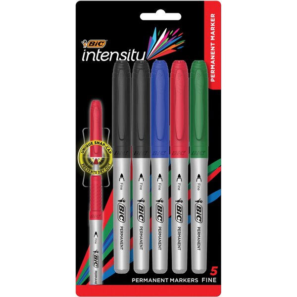 BIC Intensity Permanent Markers, Assorted Colors, Fine Point, 5 ct