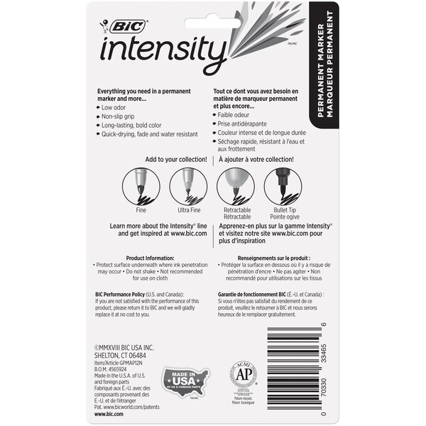 BIC Mark-It 12-piece Fashion Fine Point Pocket Permanent Marker Set, Assorted Ink