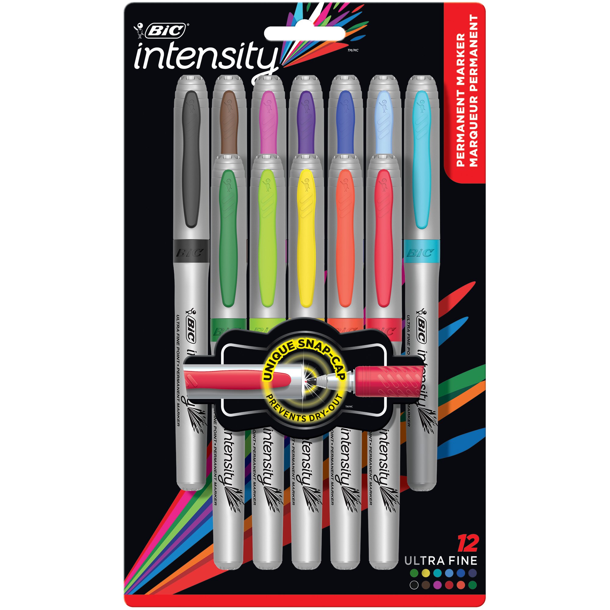 BIC Intensity Permanent Marker, Ultra Fine Point, Assorted Colors, Pack of 14