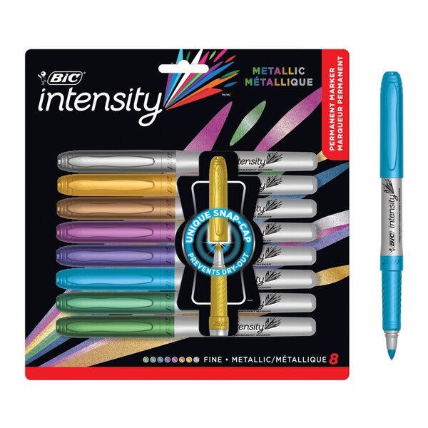 BIC Intensity Metallic Permanent Markers, 8 Colors, Fine Point, 8 ct