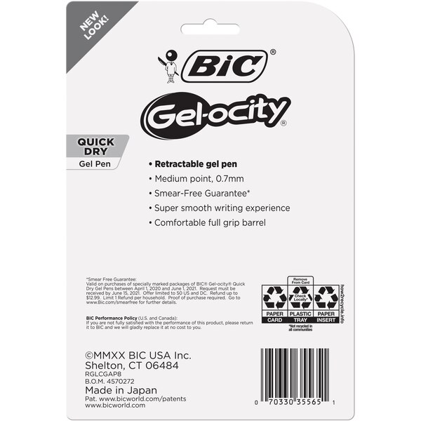 BIC Gel-ocity Quick Dry Fashion Retractable Gel Pen Set, 8 CT