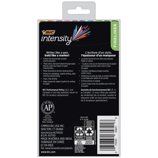 BIC Intensity Fineliner Marker Pen Set, Fine Point, 10 ct