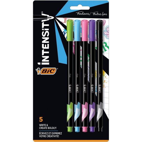 BIC Intensity Fineliner Marker Pen, 5 Colors, Fine Point 5 ct
