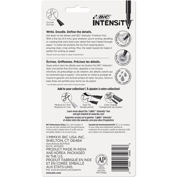 BIC Intensity Fineliner Marker Pen, 5 Colors, Fine Point 5 ct