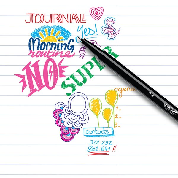 BIC Intensity Fineliner Marker Pen, 5 Colors, Fine Point 5 ct