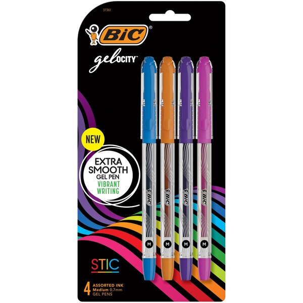 BIC Gelocity Quick Dry Fashion Gel Stic Pens, 4 Ink Colors, Medium Point, 4 ct