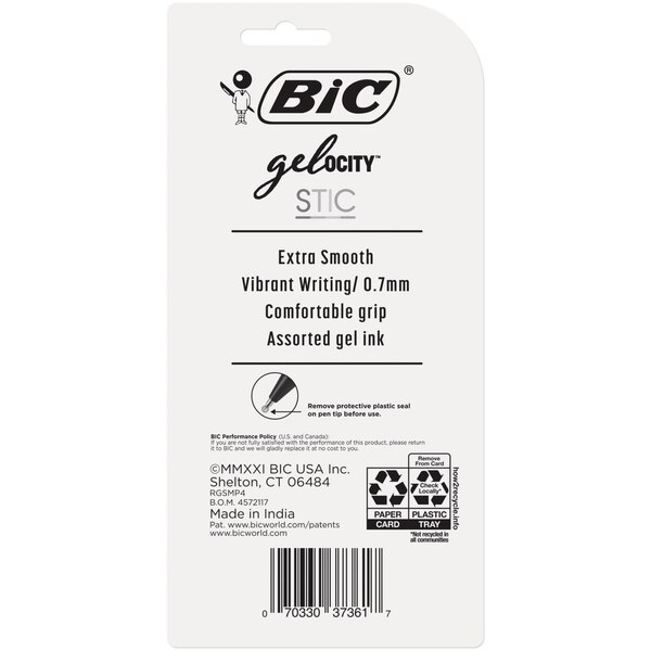 BIC Gelocity Quick Dry Fashion Gel Stic Pens, 4 Ink Colors, Medium Point, 4 ct