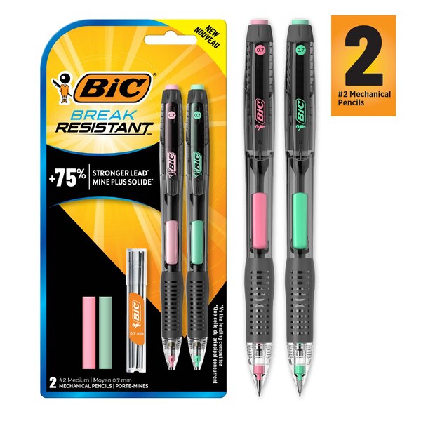 BIC 0.7 mm Break Resistant Mechanical Pencils, 2 ct