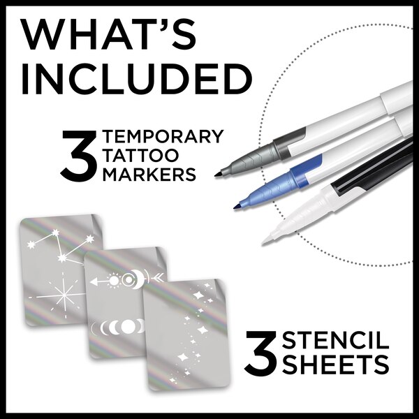 BodyMark Temporary Tattoo Marker Set, Celestial, 3 CT with Stencils