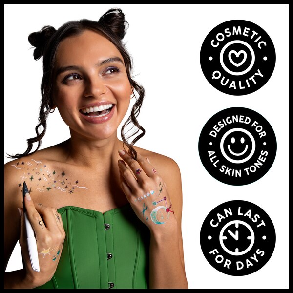 BodyMark Temporary Tattoo Marker Set, Celestial, 3 CT with Stencils