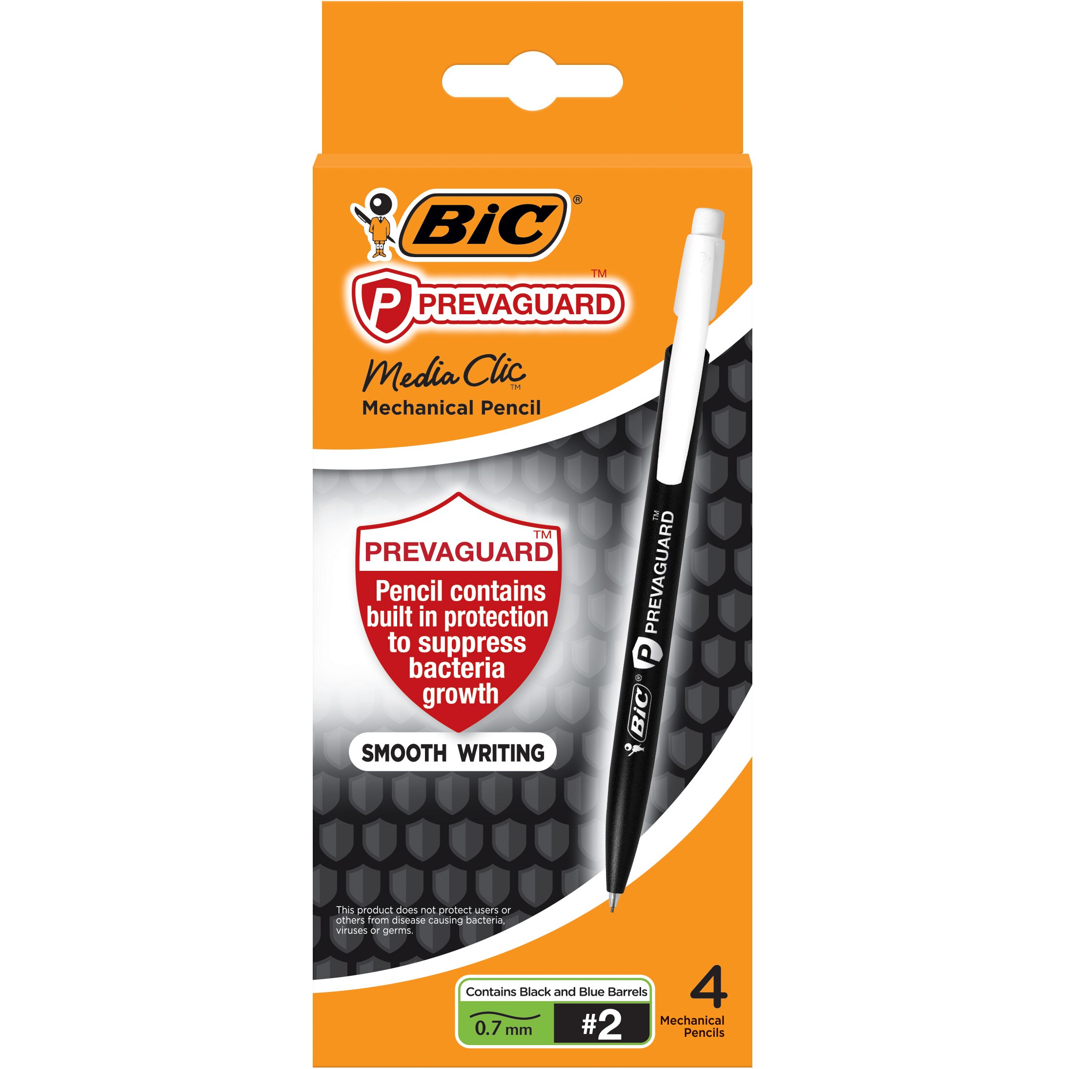 BIC PrevaGuard Media Clic #2 Mechanical Pencil, Medium Point (0.7mm), 4-Count