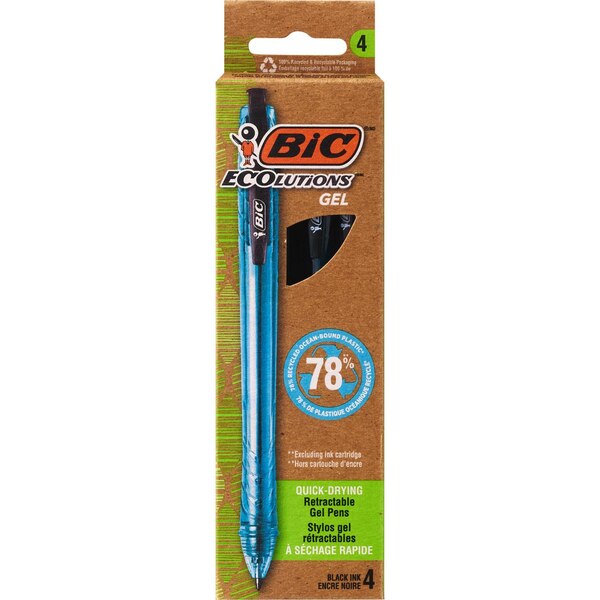 BIC Ecolutions Ocean-Bound Plastic Gel Pens, Black Ink, 4 ct
