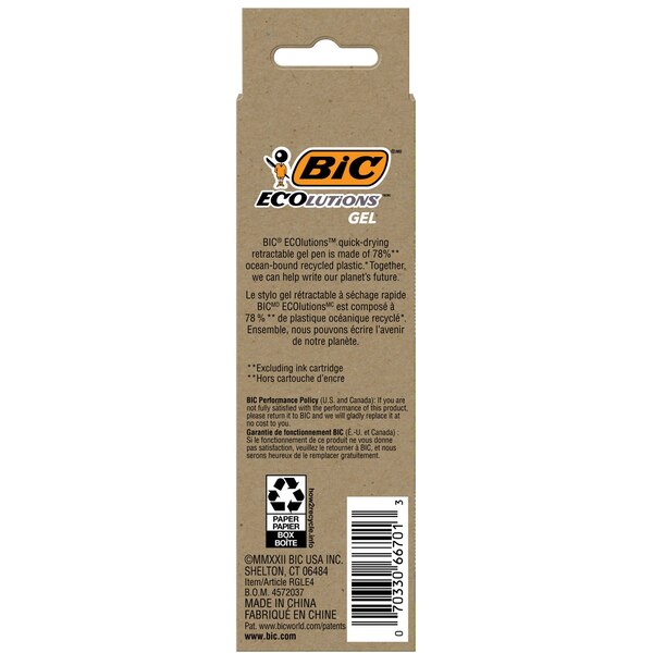 BIC Ecolutions Ocean-Bound Plastic Gel Pens, Black Ink, 4 ct