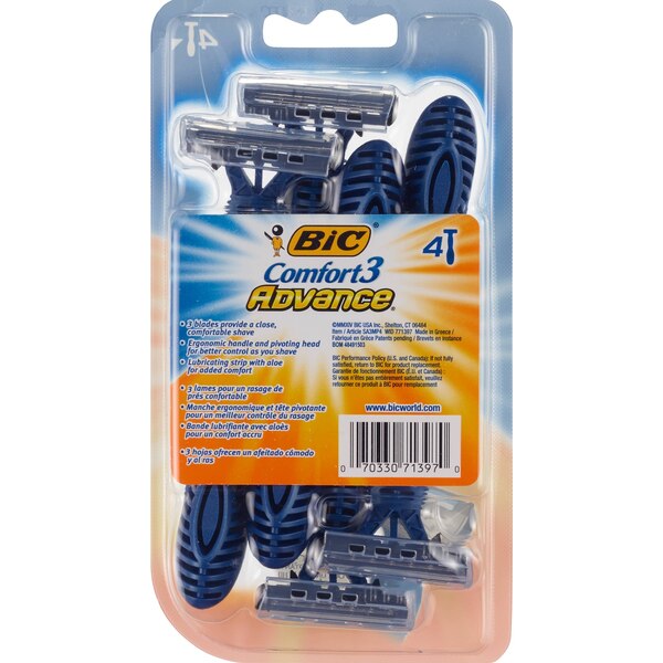 BIC Comfort 3 Advance Disposable Razors, Men, 4 CT