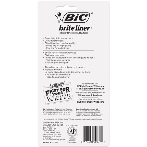 BIC Brite Liner 5-piece Chisel Tip Pocket Highlighter Set, Assorted Ink