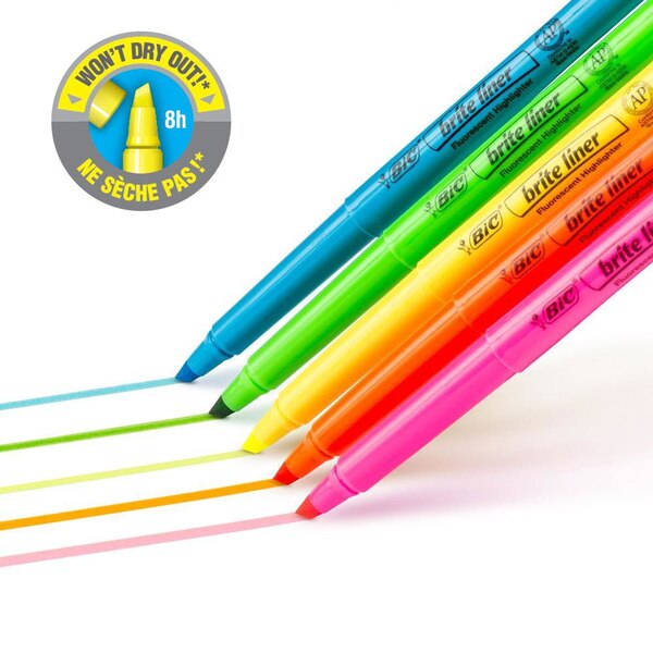 BIC Brite Liner 5-piece Chisel Tip Pocket Highlighter Set, Assorted Ink