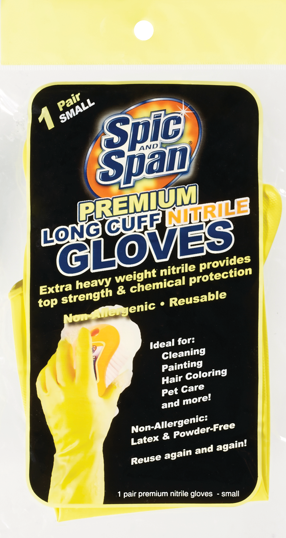 Spic And Span Premium - Guantes de nitrilo con puños largos, pequeño, 1 par