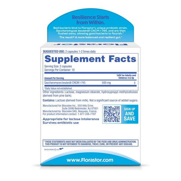 Florastor Daily Probiotic Supplement Vegetarian Capsules, 20 CT