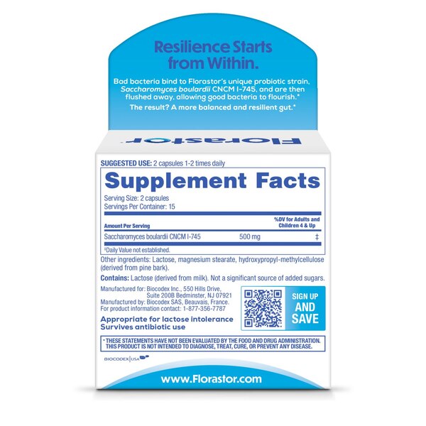 Florastor Daily Probiotic Supplement Vegetarian Capsules