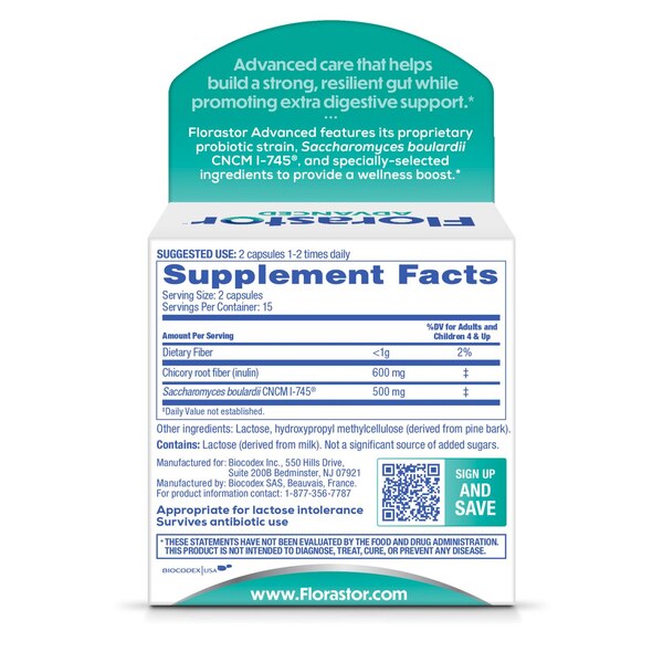 Florastor Select Daily Probiotic and Prebiotic Supplement Capsules