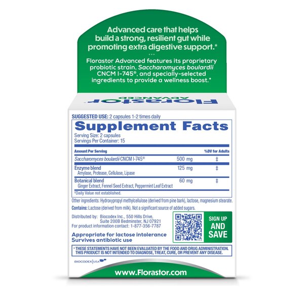 Florastor Advance Gas & Bloat Probiotic, 30 CT