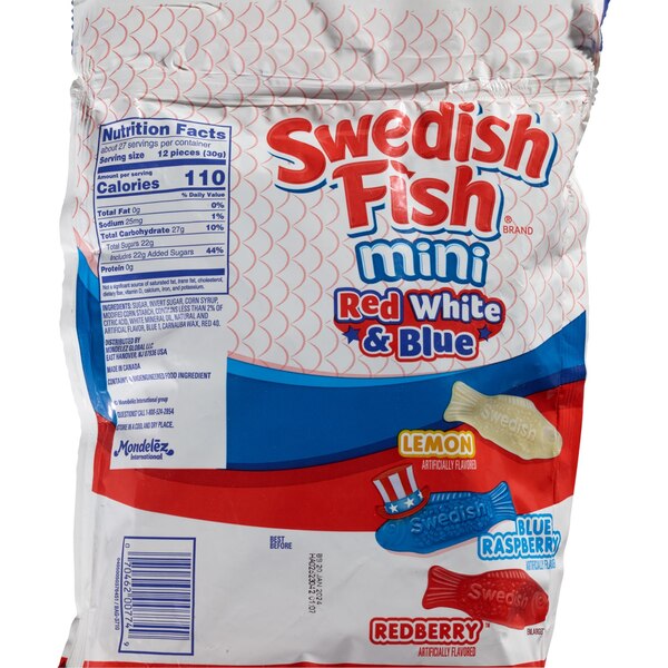Swedish Fish, Mini Red, White & Blue Soft & Chewy Candy 1.8 Lbs