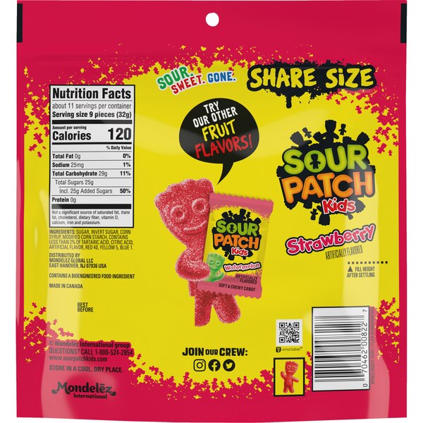 Sour Patch Kids Original Soft & Chewy Candy, Share Size Resealable Bag, 12 oz