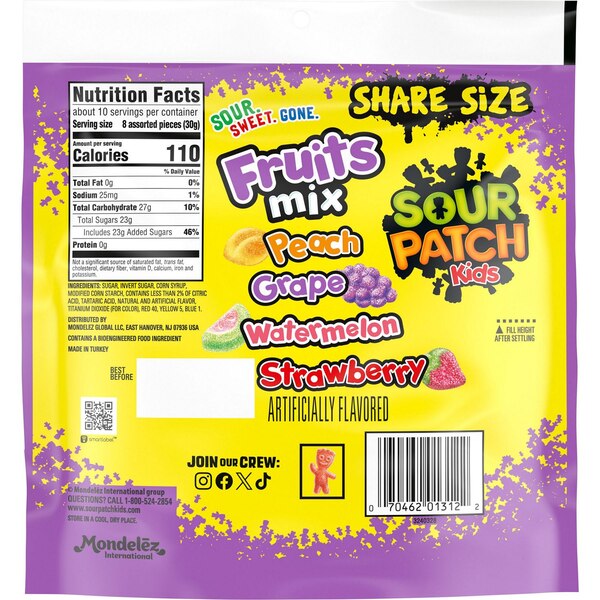 Sour Patch Kids, Fruits Mix Soft & Chewy Candy, Share Size, 11.03 oz