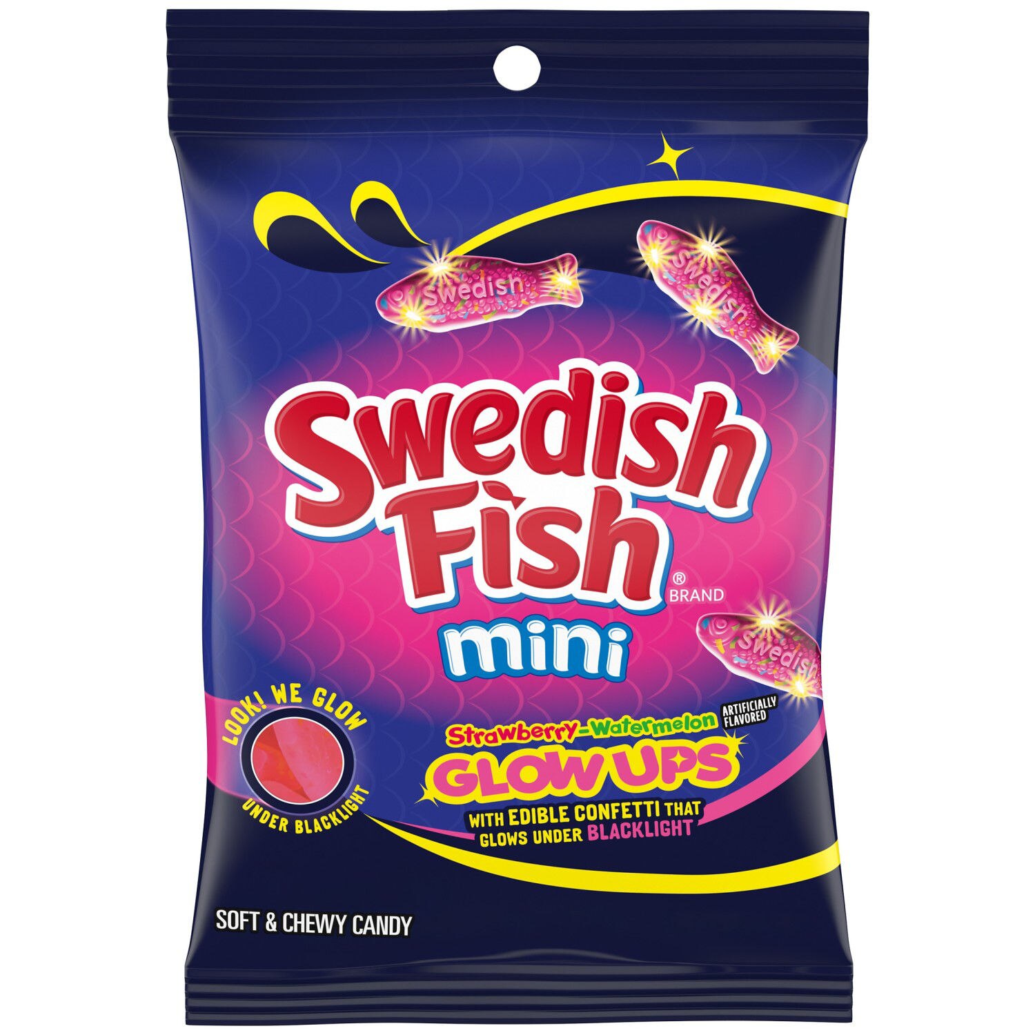 Swedish Fish, Mini Glow Ups Strawberry-Watermelon Soft & Chewy Candy, 6.7 oz