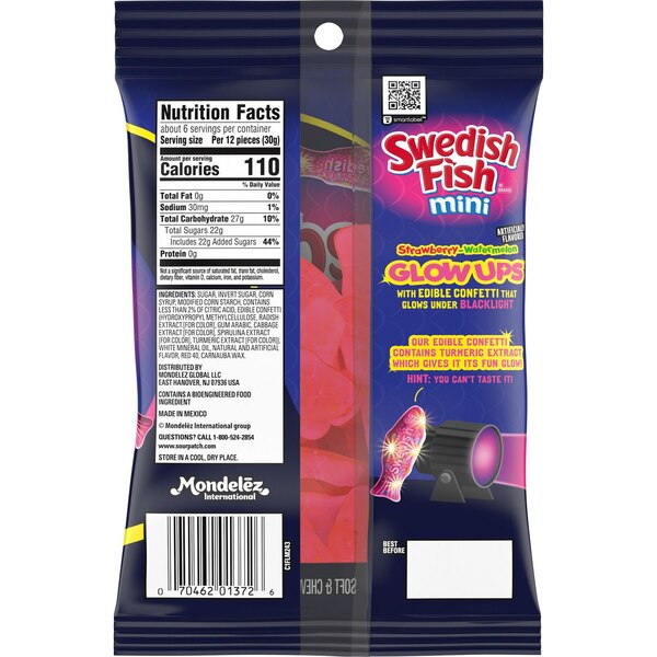 Swedish Fish, Mini Glow Ups Strawberry-Watermelon Soft & Chewy Candy, 6.7 oz