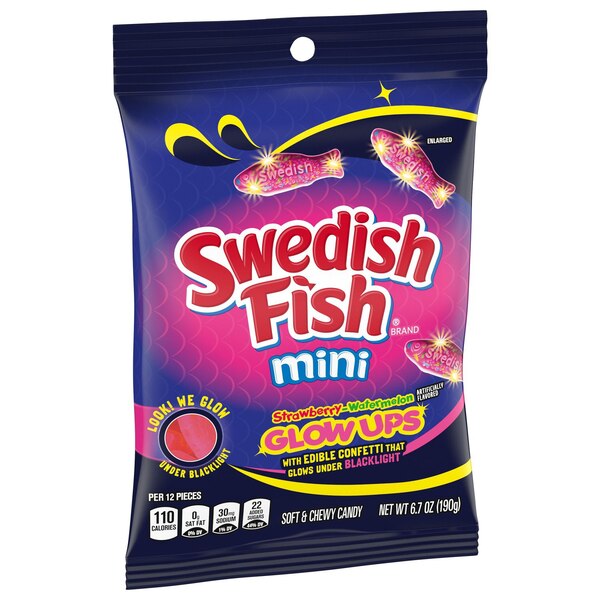 Swedish Fish, Mini Glow Ups Strawberry-Watermelon Soft & Chewy Candy, 6.7 oz