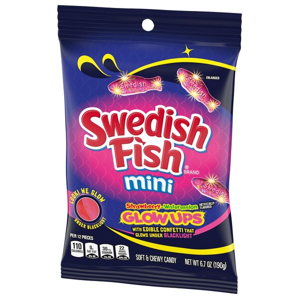 Swedish Fish, Mini Glow Ups Strawberry-Watermelon Soft & Chewy Candy, 6.7 oz