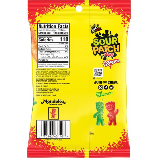 Sour Patch Kids, Extreme Sour Soft & Chewy Candy, 7.2 oz