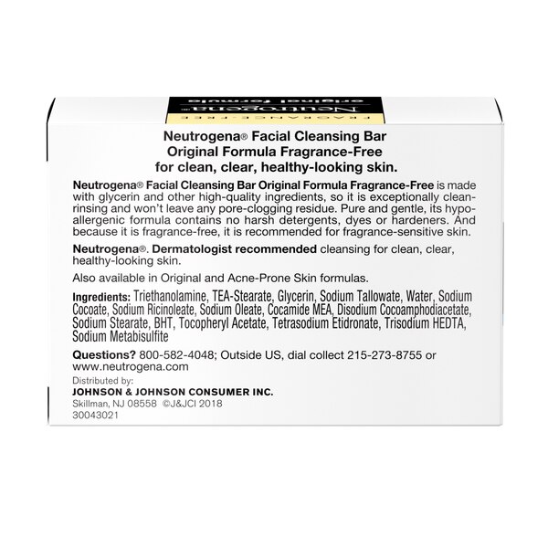 Neutrogena Original - Barra de limpieza facial suave, sin fragancia, 3.5 oz