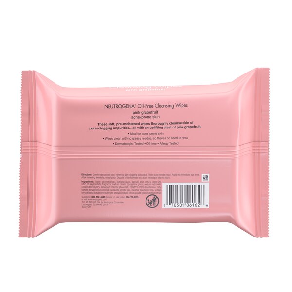 Neutrogena Oil-Free Cleansing Wipes Pink Grapefruit, 25/Pack