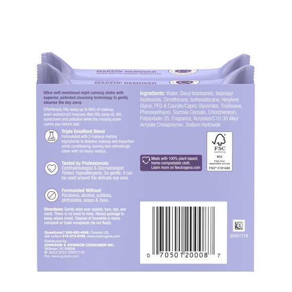 Neutrogena Makeup Remover Calming Cleansing Towelettes, 25CT, 2-Pack