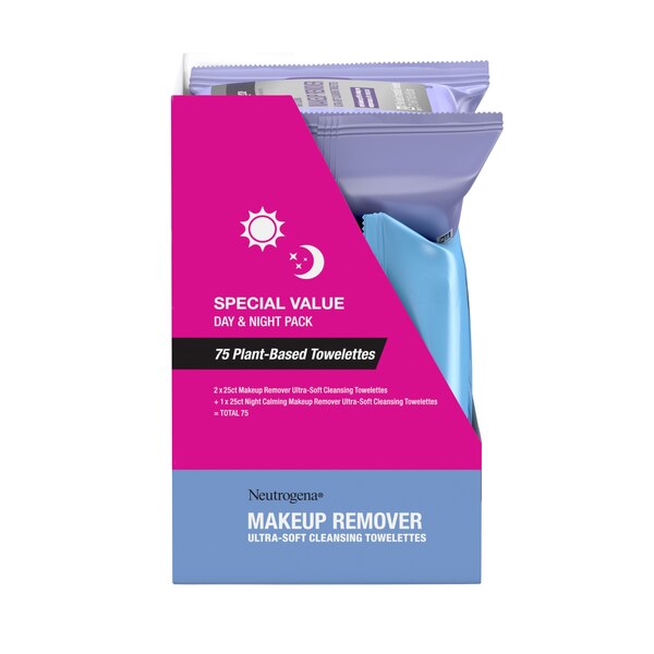 Neutrogena Day & Night Cleansing Face Wipes, 3 Packs of 25CT, 75CT