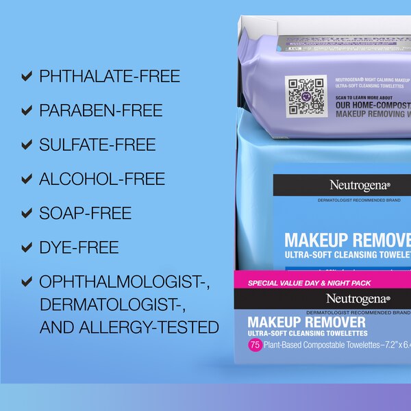 Neutrogena Day & Night Cleansing Face Wipes, 3 Packs of 25CT, 75CT