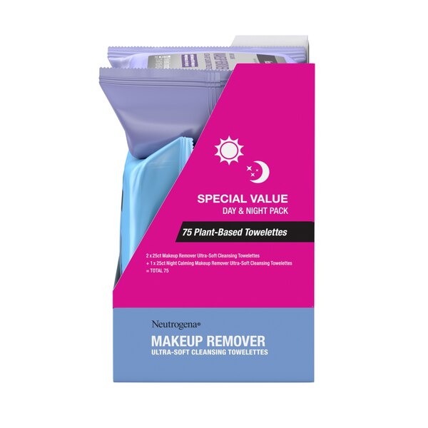Neutrogena Day & Night Cleansing Face Wipes, 3 Packs of 25CT, 75CT