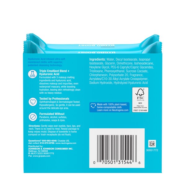 Neutrogena HydroBoost Face Cleansing & Makeup Remover Wipes, Twin Pack, 25CT