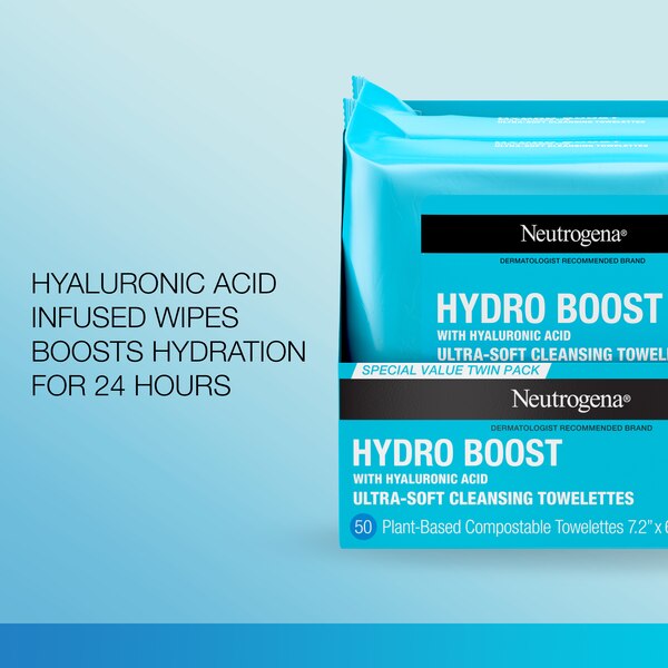 Neutrogena HydroBoost Face Cleansing & Makeup Remover Wipes, Twin Pack, 25CT