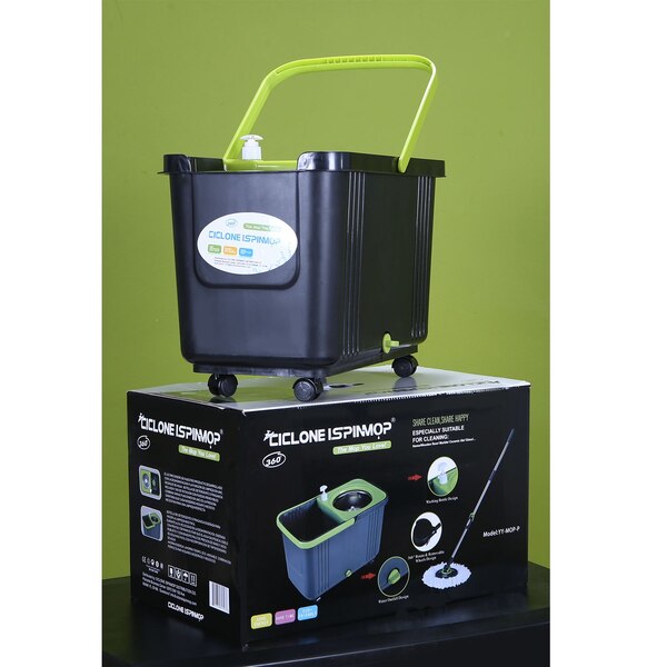 CICLONE ISPINMOP 360° Rotating Mop and Bucket with Wheels, Green & Black