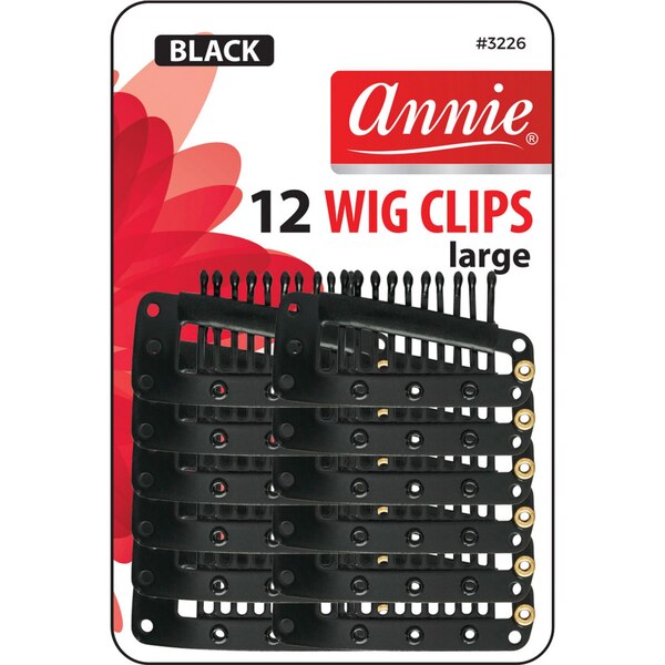 Annie Large Wig Clips, Black, 12 CT 