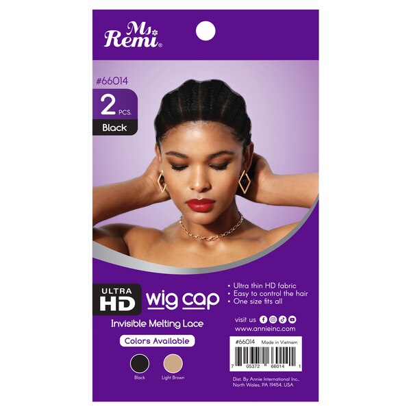 Annie Ms. Remi HD Invisible Melting Wig Cap, Black, 2 CT