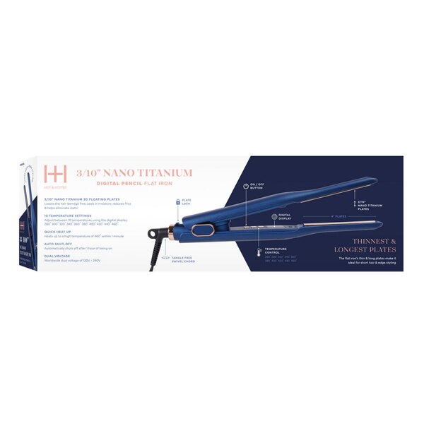Annie H&H Nano Titanium Digital Pencil Flat Iron, Blue, 3/10"