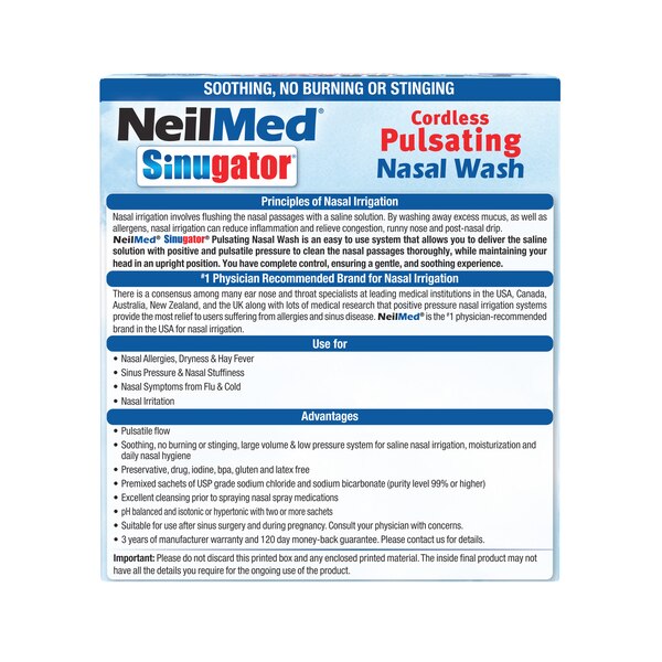 NeilMed Sinugator Pulsating Electrical Nasal Wash + 30 CT Refill Packets