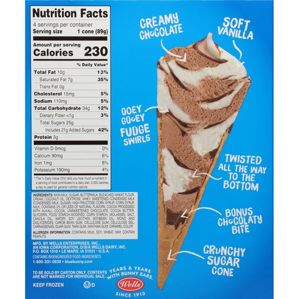 Chocolate Vanilla Twist Cone, 4 ct, 22.5 oz