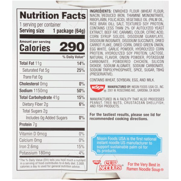 Nissin Cup Noodles Beef Ramen Noodle Soup, 2.25 oz